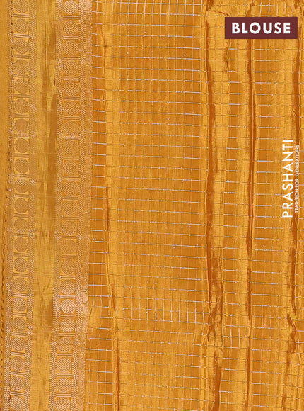 Semi mysore silk saree violet and mustard yellow with allover zari checks & buttas and rudhrasha zari woven border