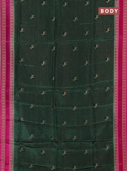 Semi mysore silk saree green and pink with allover zari checks & buttas and rudhrasha zari woven border