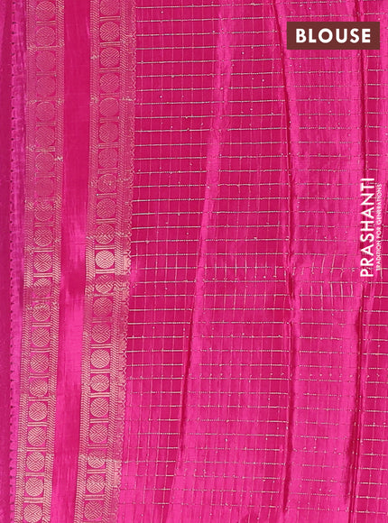 Semi mysore silk saree green and pink with allover zari checks & buttas and rudhrasha zari woven border