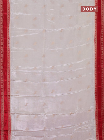 Semi mysore silk saree off white and red with allover zari checks & buttas and rudhrasha zari woven border