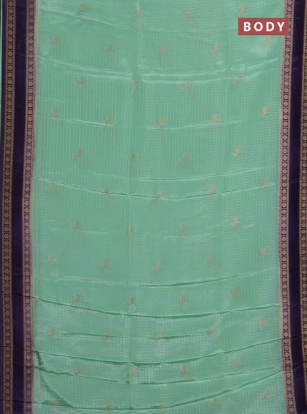 Semi mysore silk saree teal green and violet with allover zari checks & buttas and rudhrasha zari woven border