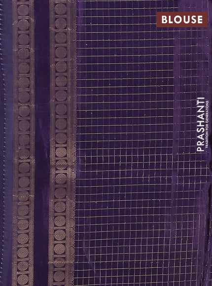 Semi mysore silk saree teal green and violet with allover zari checks & buttas and rudhrasha zari woven border