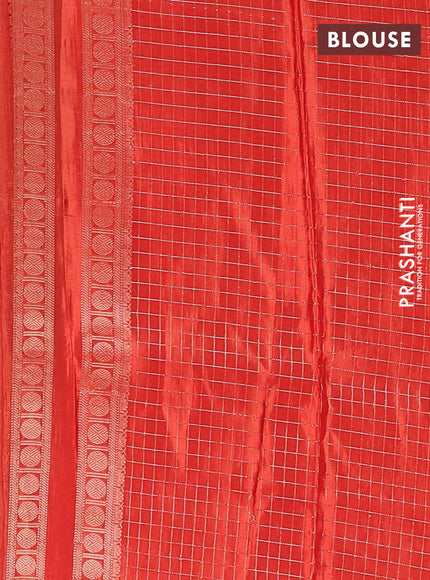 Semi mysore silk saree coffee brown and red with allover zari checks & buttas and rudhrasha zari woven border