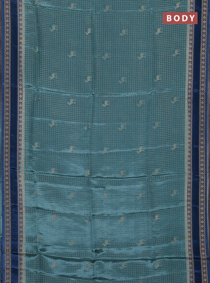 Semi mysore silk saree pastel green and peacock blue with allover zari checks & buttas and rudhrasha zari woven border