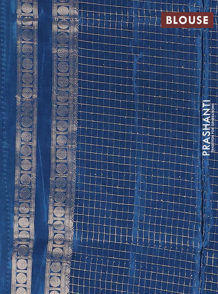 Semi mysore silk saree pastel green and peacock blue with allover zari checks & buttas and rudhrasha zari woven border