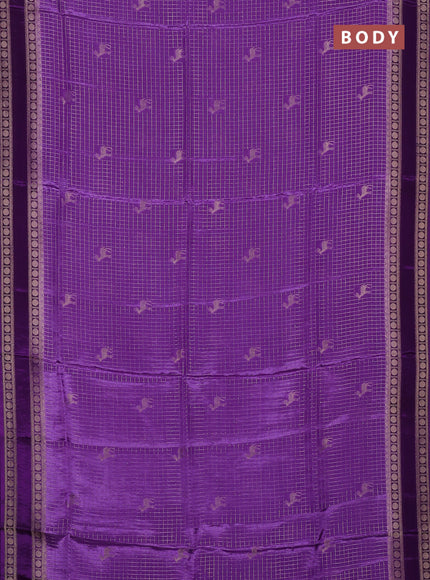 Semi mysore silk saree lavender and violet with allover zari checks & buttas and rudhrasha zari woven border