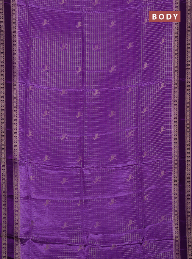 Semi mysore silk saree lavender and violet with allover zari checks & buttas and rudhrasha zari woven border
