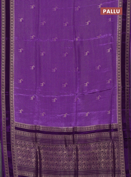 Semi mysore silk saree lavender and violet with allover zari checks & buttas and rudhrasha zari woven border