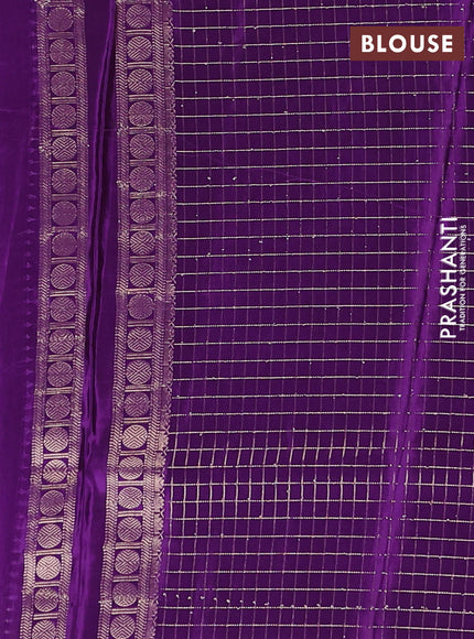 Semi mysore silk saree lavender and violet with allover zari checks & buttas and rudhrasha zari woven border
