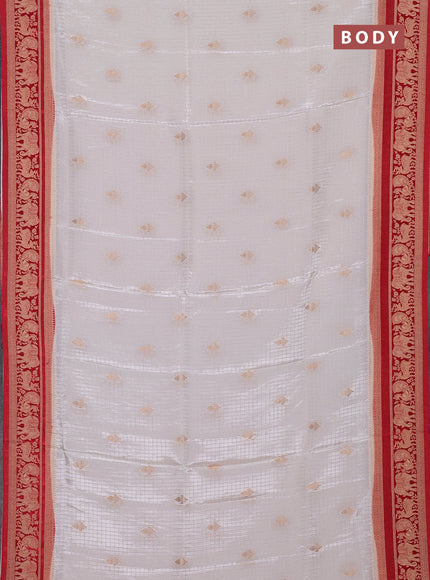 Semi mysore silk saree off white and red with allover zari checks & buttas and rich zari woven border