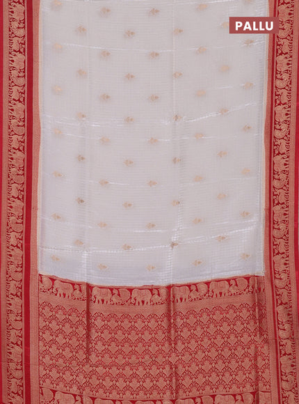 Semi mysore silk saree off white and red with allover zari checks & buttas and rich zari woven border