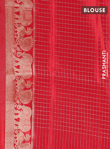 Semi mysore silk saree off white and red with allover zari checks & buttas and rich zari woven border