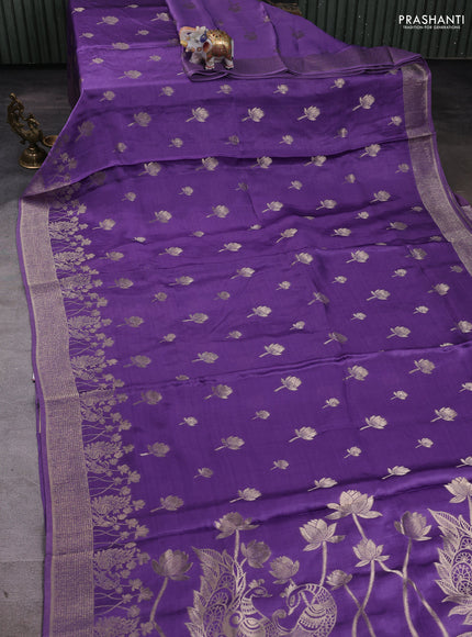 Banarasi silk saree lavender with zari woven buttas and rich zari woven border