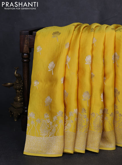 Banarasi silk saree lime yellow with zari woven buttas and rich zari woven border