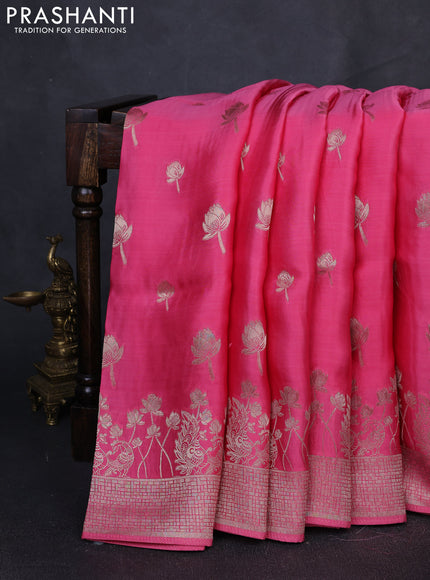 Banarasi silk saree light pink with zari woven buttas and rich zari woven border