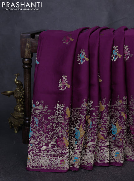 Banarasi silk saree purple with zari woven buttas and rich zari woven border