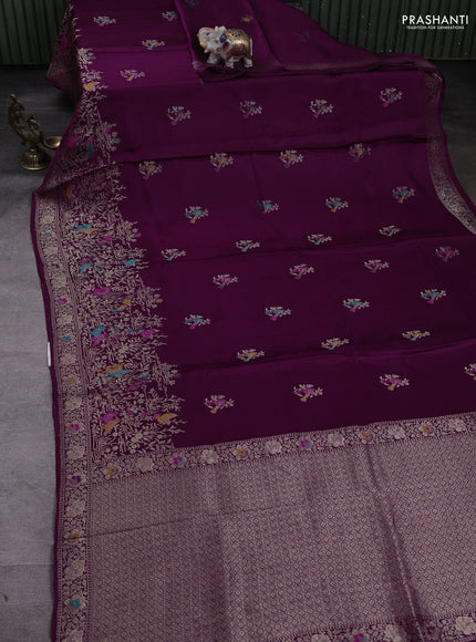 Banarasi silk saree purple with zari woven buttas and rich zari woven border