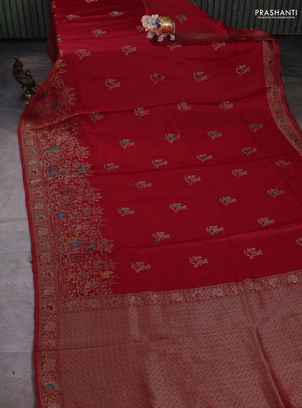 Banarasi silk saree red with zari woven buttas and rich zari woven border