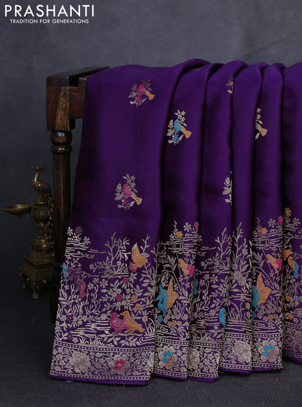 Banarasi silk saree violet with zari woven buttas and rich zari woven border
