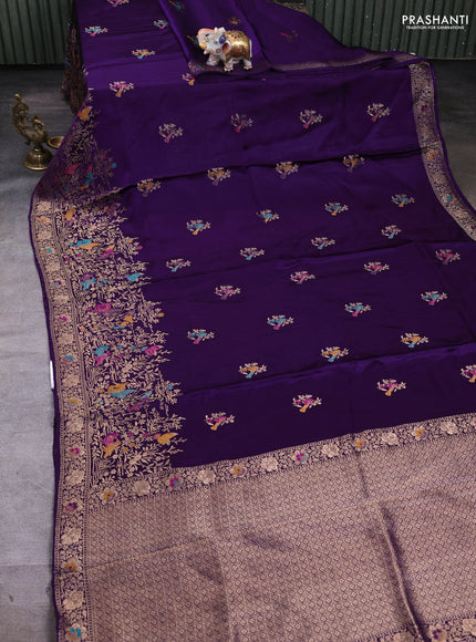 Banarasi silk saree violet with zari woven buttas and rich zari woven border