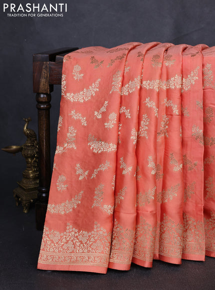 Banarasi silk saree peach orange with zari woven buttas and zari woven border