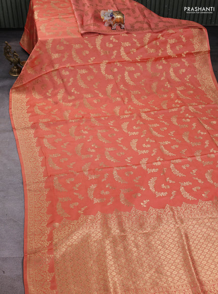 Banarasi silk saree peach orange with zari woven buttas and zari woven border