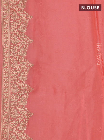 Banarasi silk saree peach orange with zari woven buttas and zari woven border