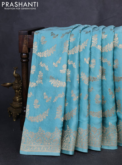 Banarasi silk saree teal blue with zari woven buttas and zari woven border