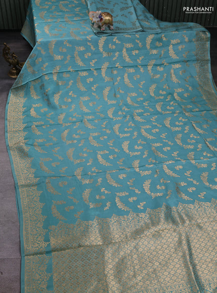 Banarasi silk saree teal blue with zari woven buttas and zari woven border