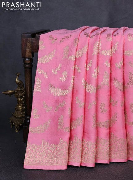 Banarasi silk saree light pink with zari woven buttas and zari woven border