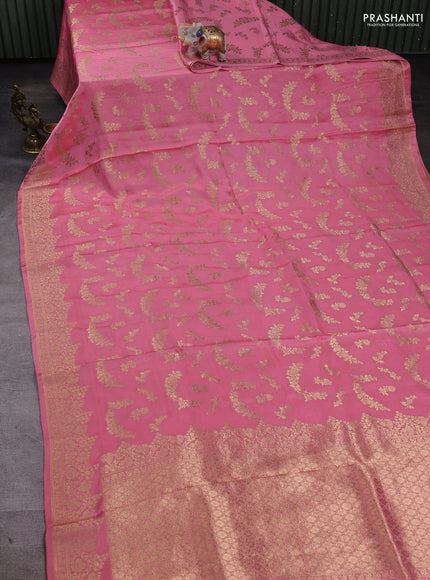 Banarasi silk saree light pink with zari woven buttas and zari woven border