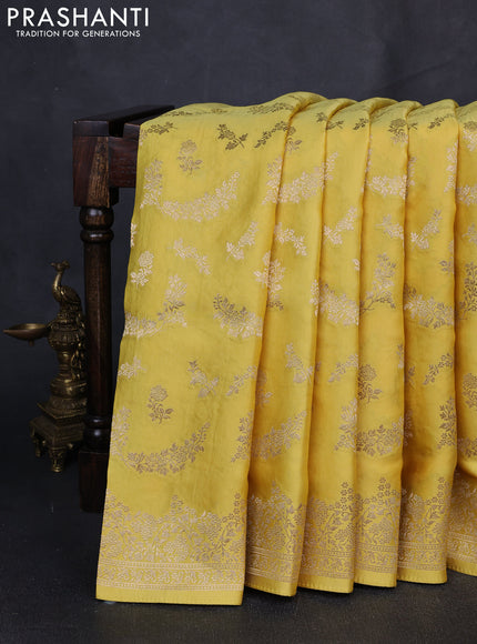 Banarasi silk saree lime yellow with zari woven buttas and zari woven border