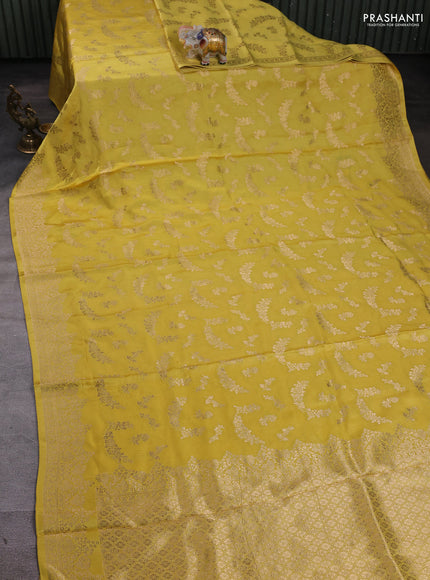 Banarasi silk saree lime yellow with zari woven buttas and zari woven border