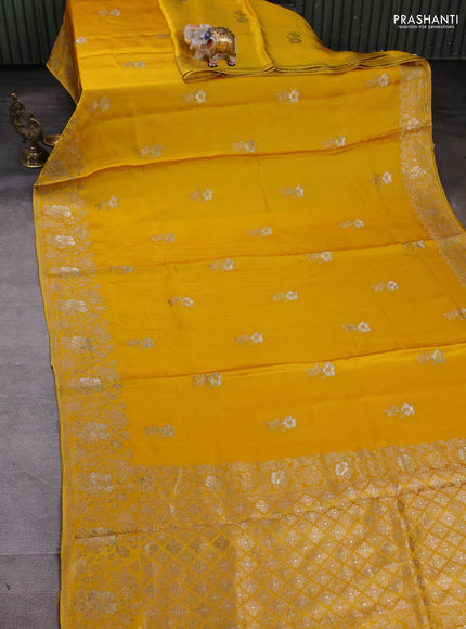 Banarasi silk saree yellow with zari woven floral buttas and floral design border
