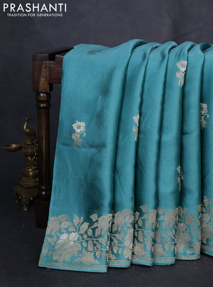 Banarasi silk saree teal green with zari woven floral buttas and floral design border
