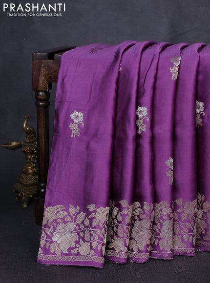 Banarasi silk saree lavender with zari woven floral buttas and floral design border