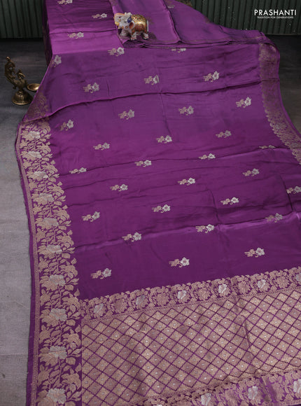 Banarasi silk saree lavender with zari woven floral buttas and floral design border