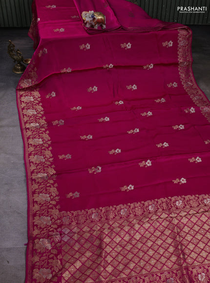 Banarasi silk saree pink with zari woven floral buttas and floral design border
