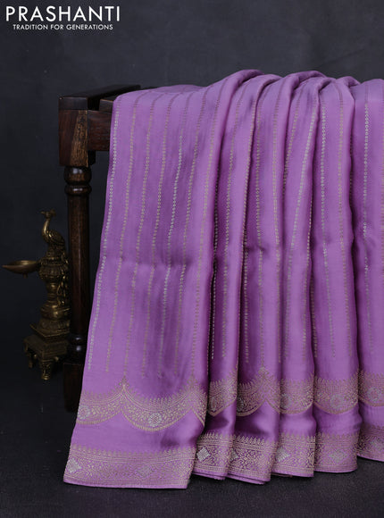 Banarasi silk saree lavender with allover zari wevaes and rich zari woven border