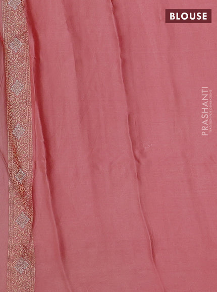 Banarasi silk saree peach orange with allover zari wevaes and rich zari woven border