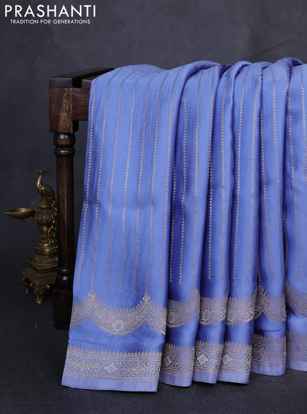 Banarasi silk saree pastel blue with allover zari wevaes and rich zari woven border