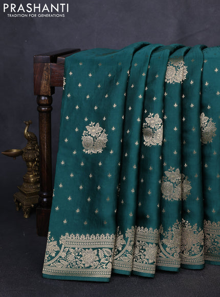 Banarasi silk saree green with zari woven buttas and rich zari woven border