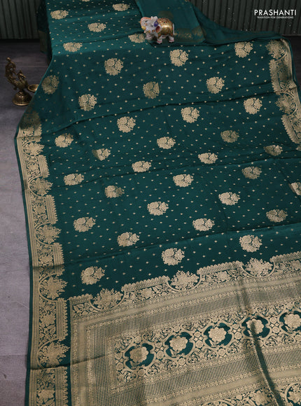 Banarasi silk saree green with zari woven buttas and rich zari woven border