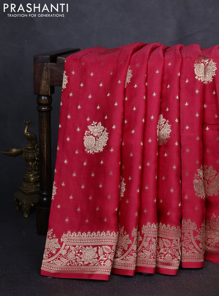 Banarasi silk saree reddish pink with zari woven buttas and rich zari woven border