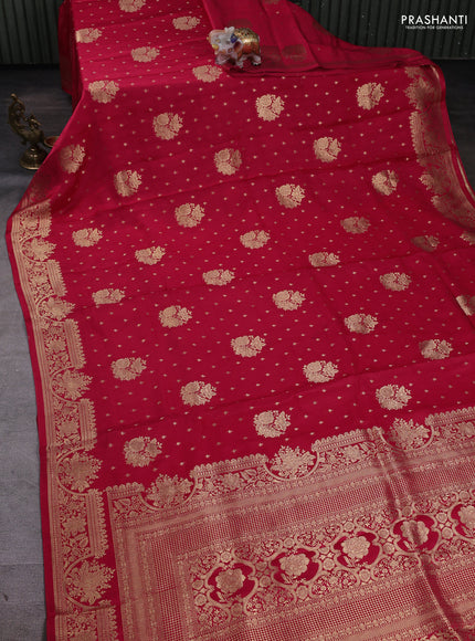 Banarasi silk saree reddish pink with zari woven buttas and rich zari woven border