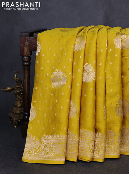 Banarasi silk saree lime yellow with zari woven buttas and rich zari woven border