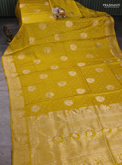 Banarasi silk saree lime yellow with zari woven buttas and rich zari woven border