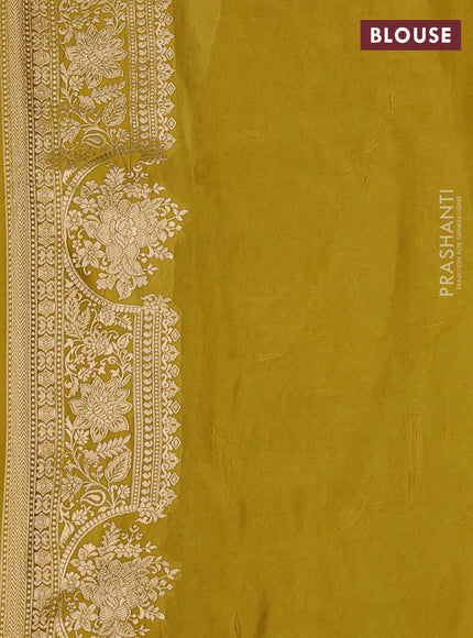 Banarasi silk saree lime yellow with zari woven buttas and rich zari woven border