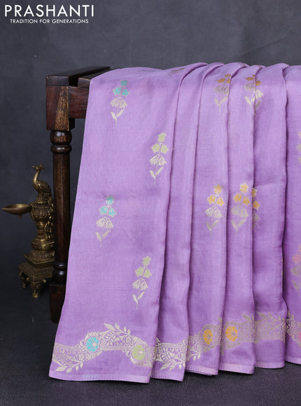 Banarasi silk saree lavender with floral zari woven buttas and rich zari woven border