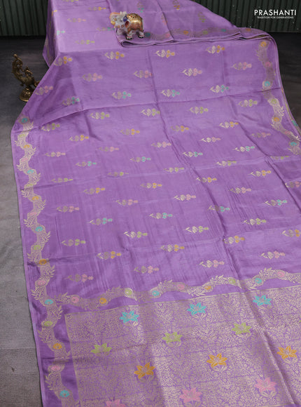 Banarasi silk saree lavender with floral zari woven buttas and rich zari woven border